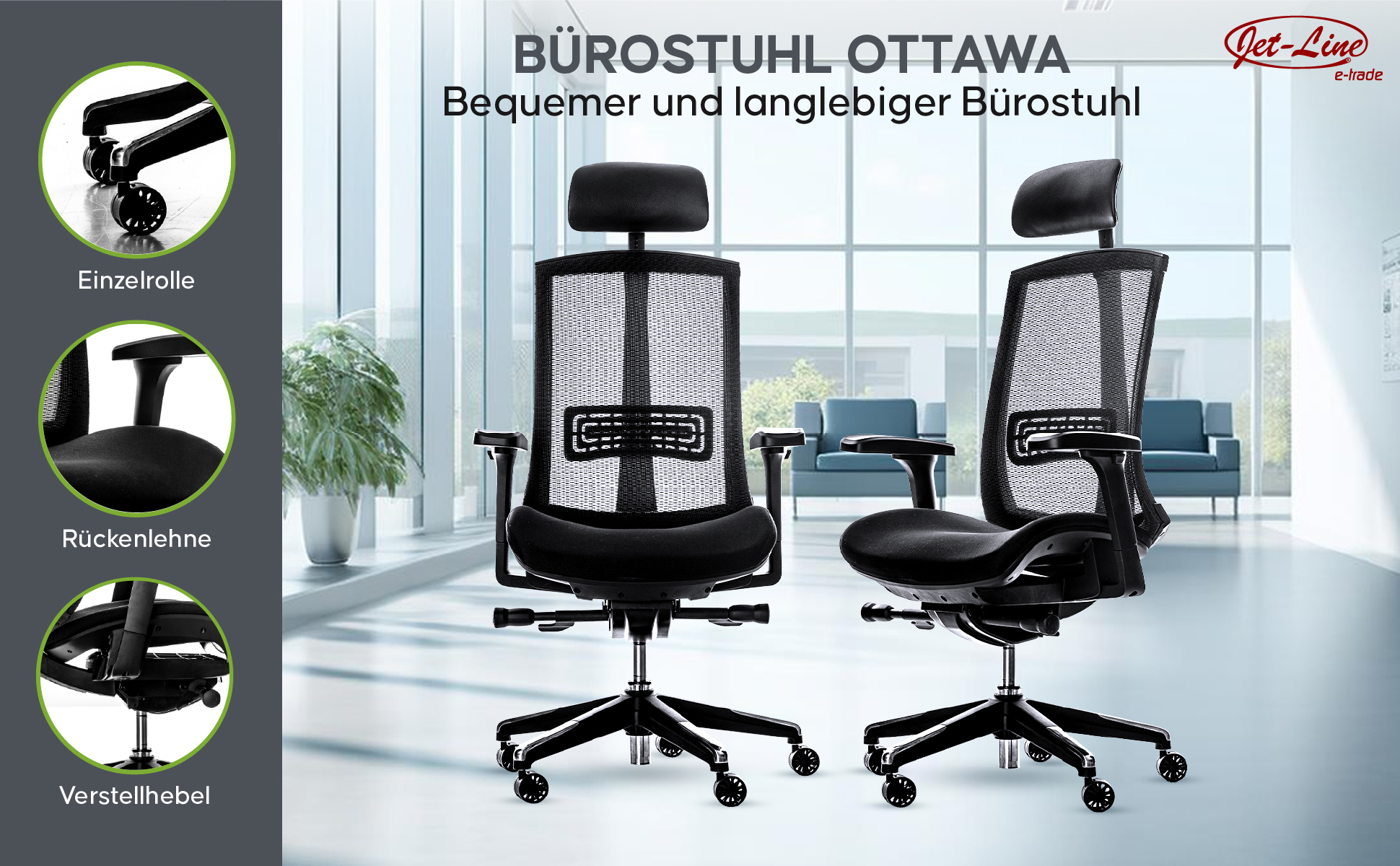 Bürostuhl Ergonomisch Schreibtischstuhl OTTAWA Jet-LIne Büroausstattung