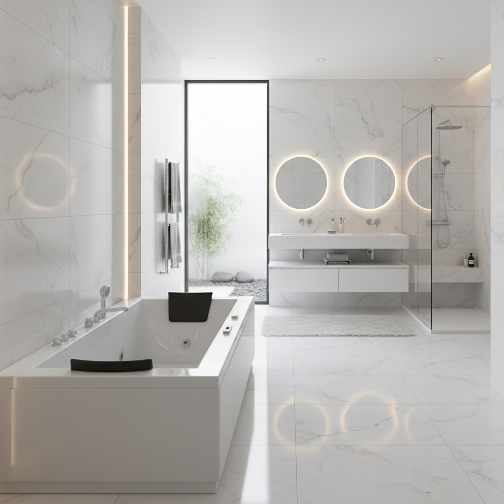 Whirlpool Indoor Spa Badewanne VILLA EUGENIE weiß 183x90x72 cm mit LED Massagedüsen 2-Personen